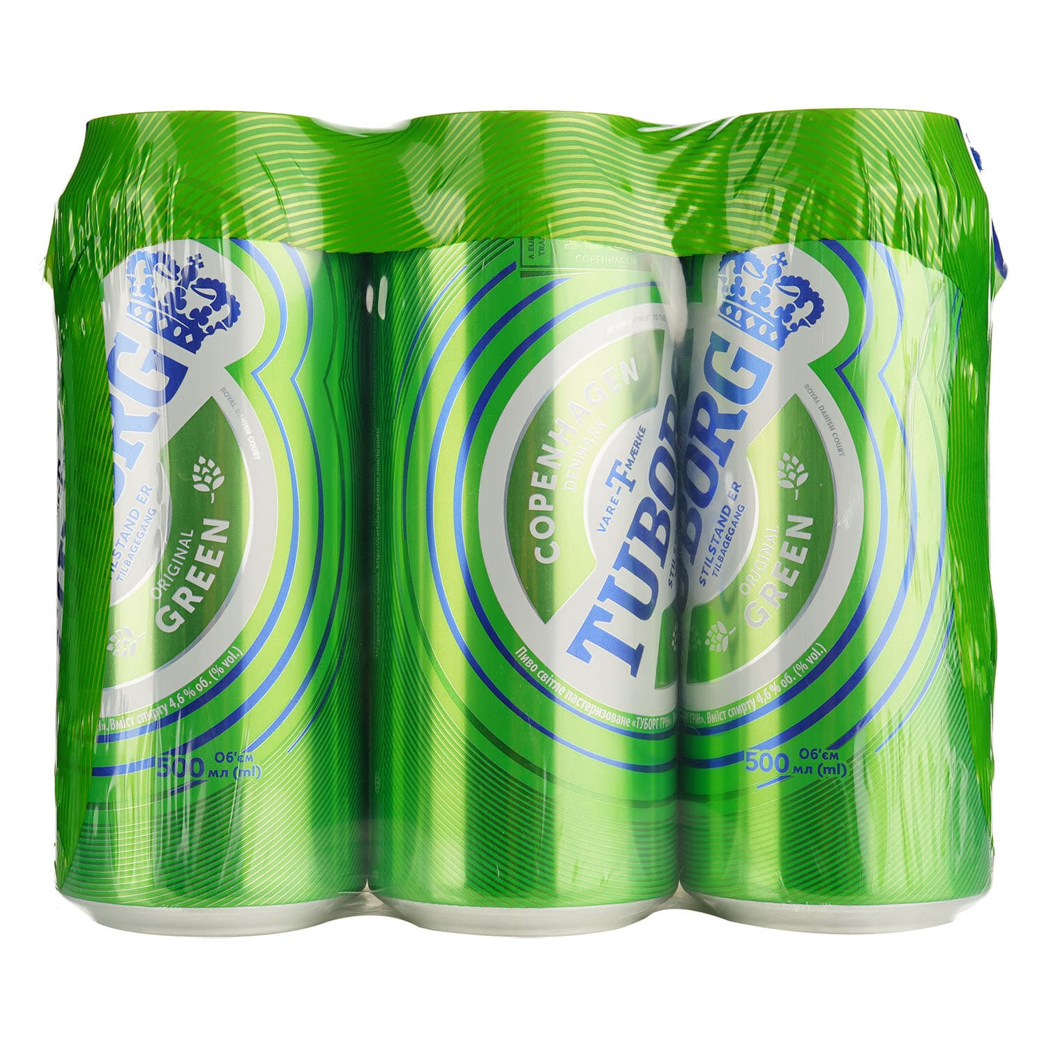 Набір пива Tuborg Green світле 4.6% 3 л (6 шт. по 0.5 л) з/б