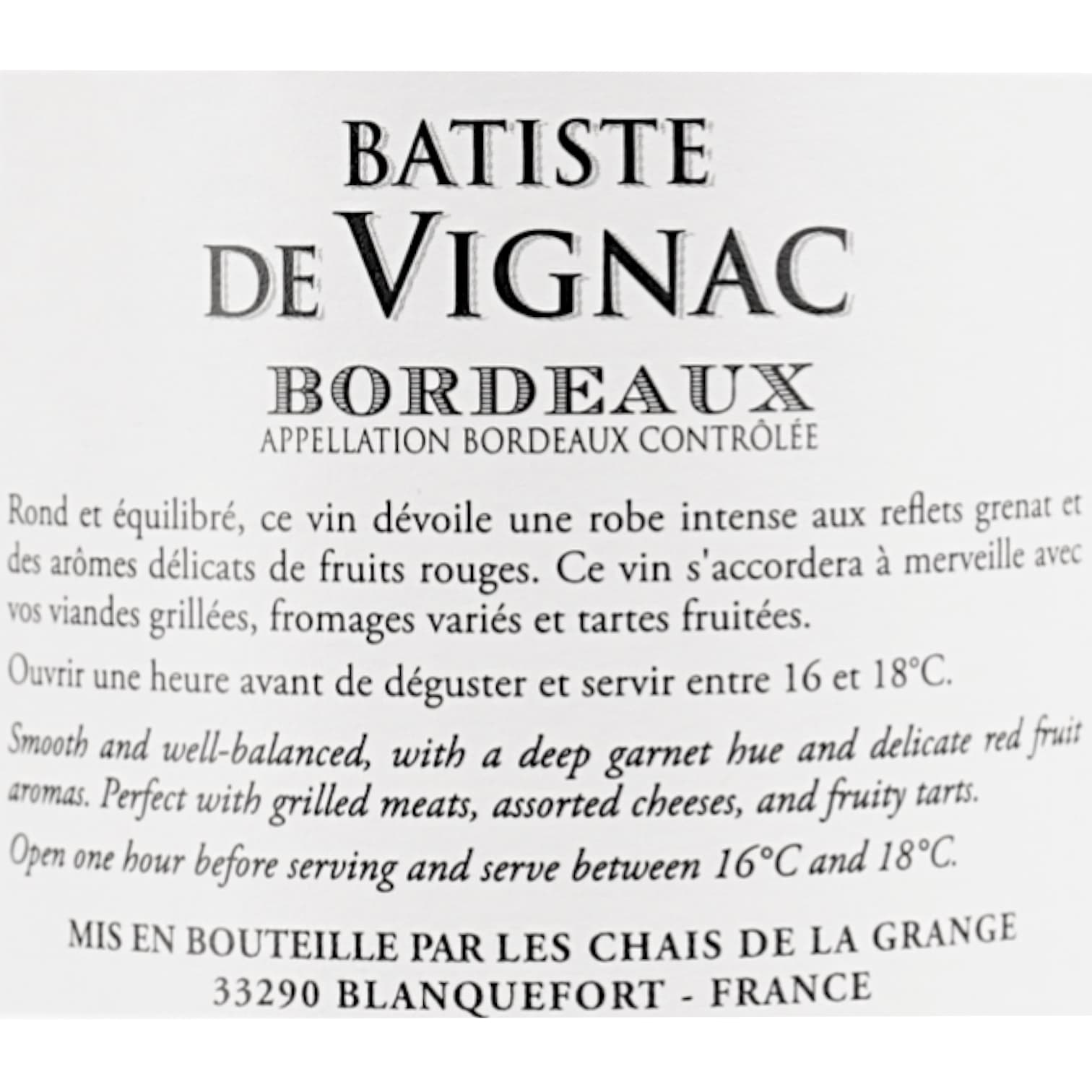 Вино Batiste de Vignac Bordeaux червоне 0.75 л 13.5%