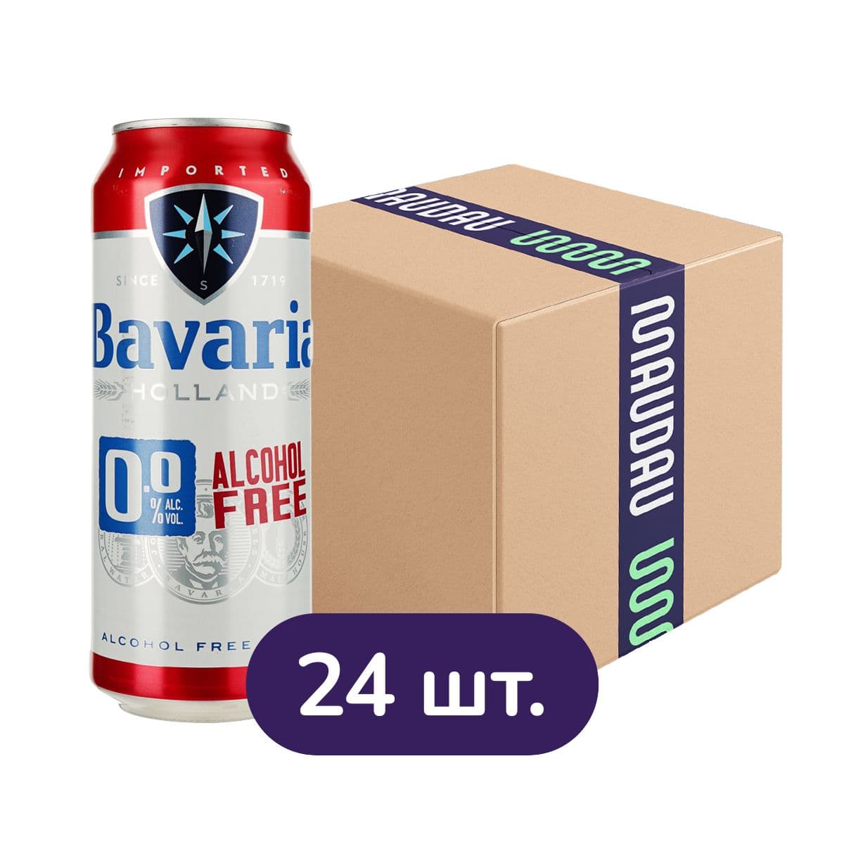 Упаковка пива Bavaria безалкогольного світлого 12 л з/б (0.5 л х 24 шт.)