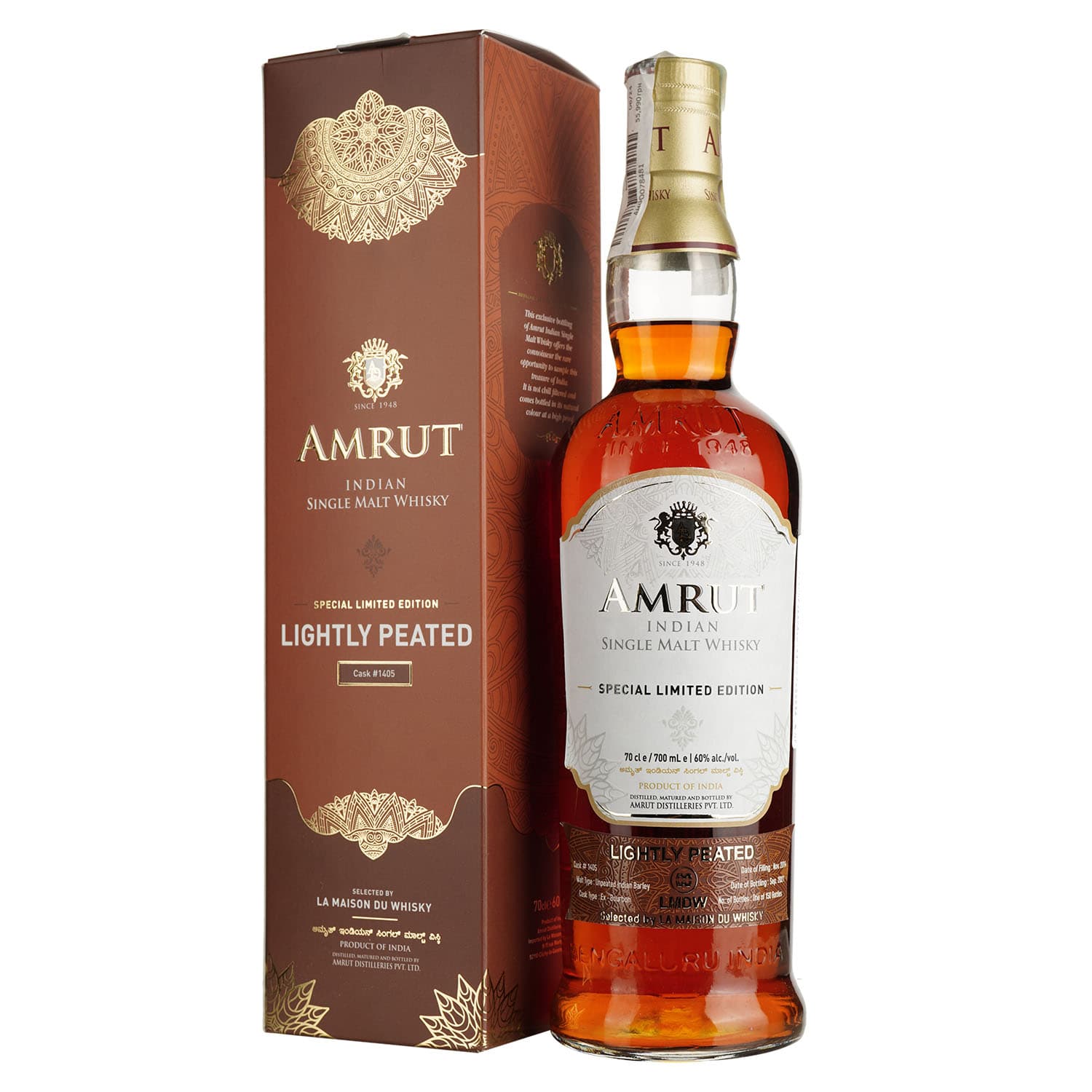 Віскі Amrut Lightly Peated 0.7 л в подарунковій упаковці